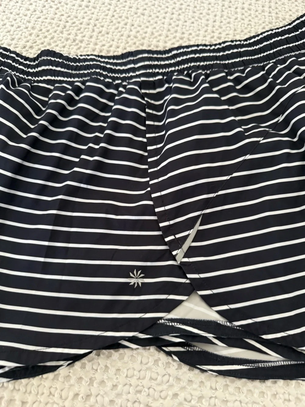 Athleta Navy and White Striped Athletic Shorts Size L